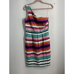 Womans London Times Size 6 Multicolor Stripe One Shoulder Fit Flare Dress NWT